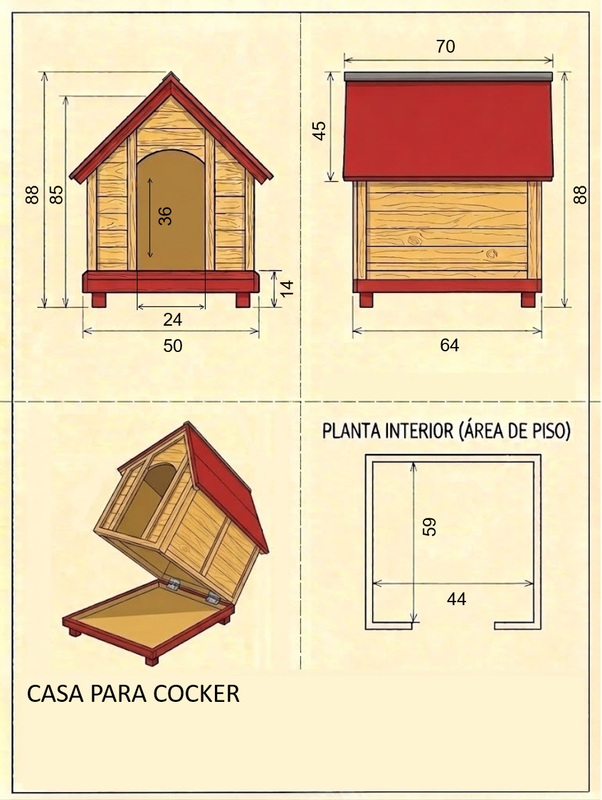 Ficha técnica Casa Cocker — plano, medidas y vistas